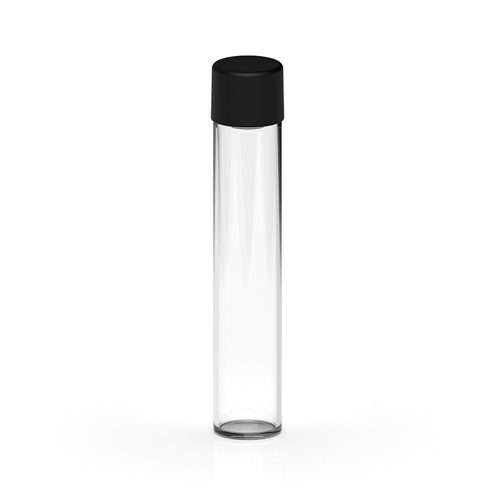 116mm Clear Glass Pre-roll Tube with Child Resistant Black Lid (600/case)